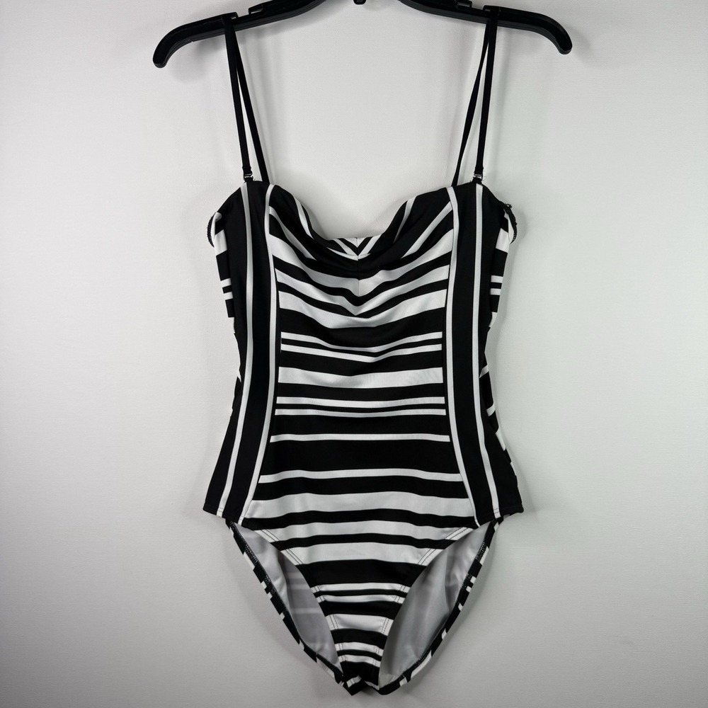 Kenneth Cole Black And White Stripe Women's Swimsuit Large